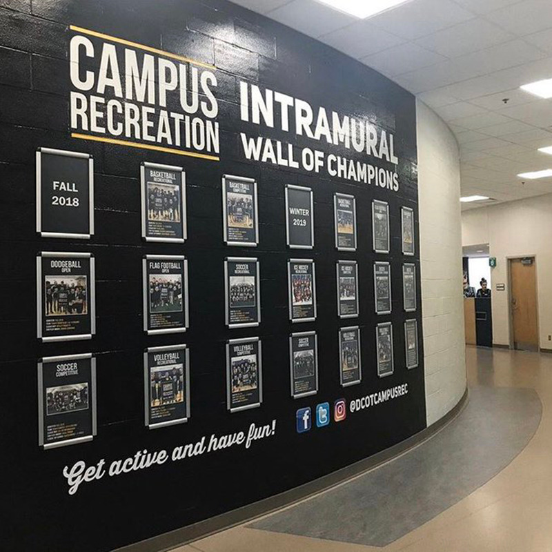 A new Campus Rec Intramural Champions Wall was installed to recognize winning intramural participants.