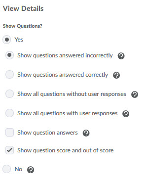 Show questions options