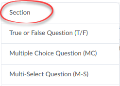 location of the section option in the dropdown menu