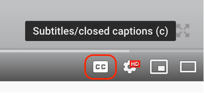 YouTube interface. Close Captions icon on player is selected.