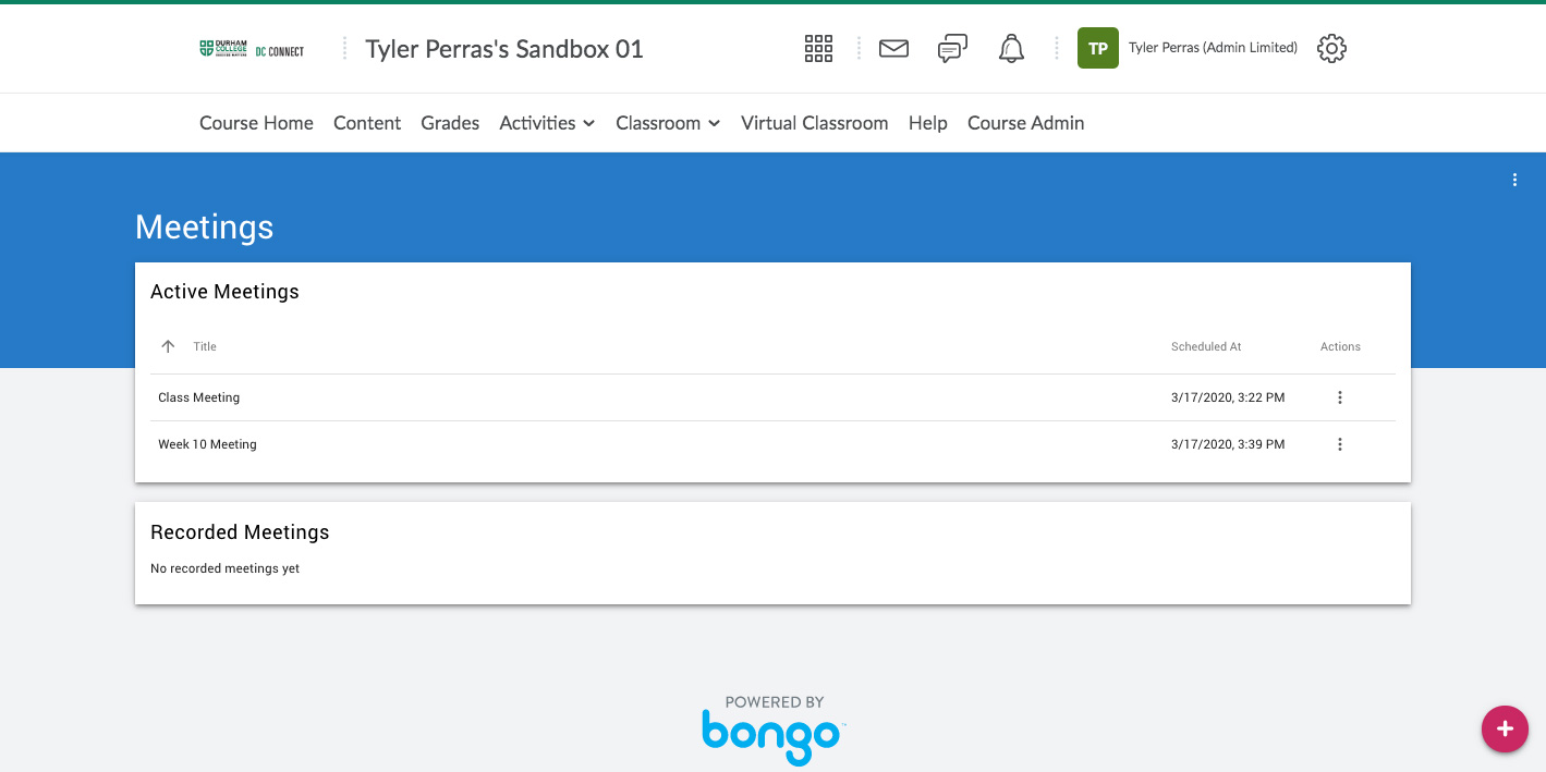 DC Connect Virtual Classroom Bongo Page