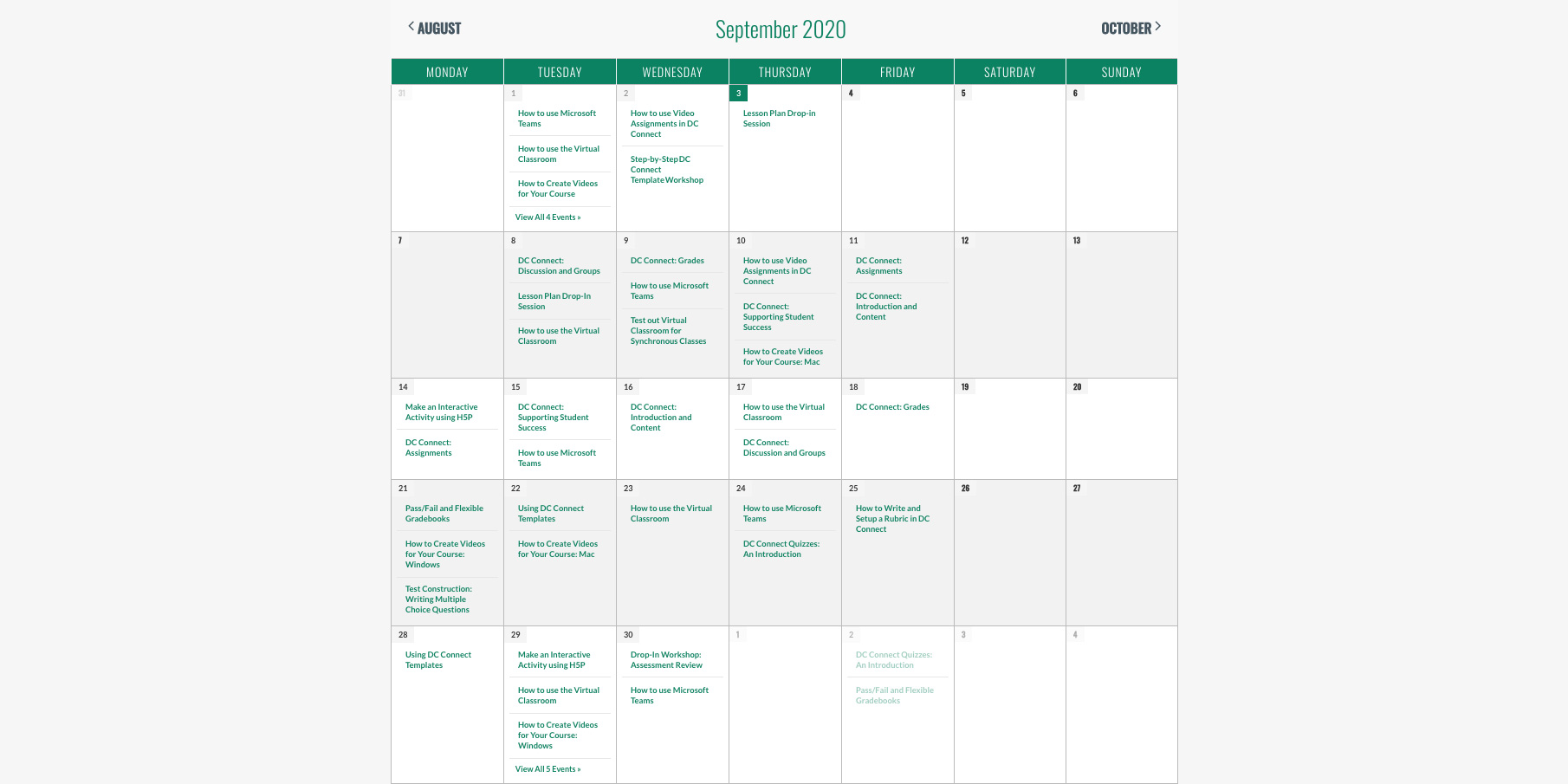 September Fall Professional Development Opportunities Calendar