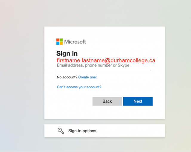 Microsoft prompt to enter your email address