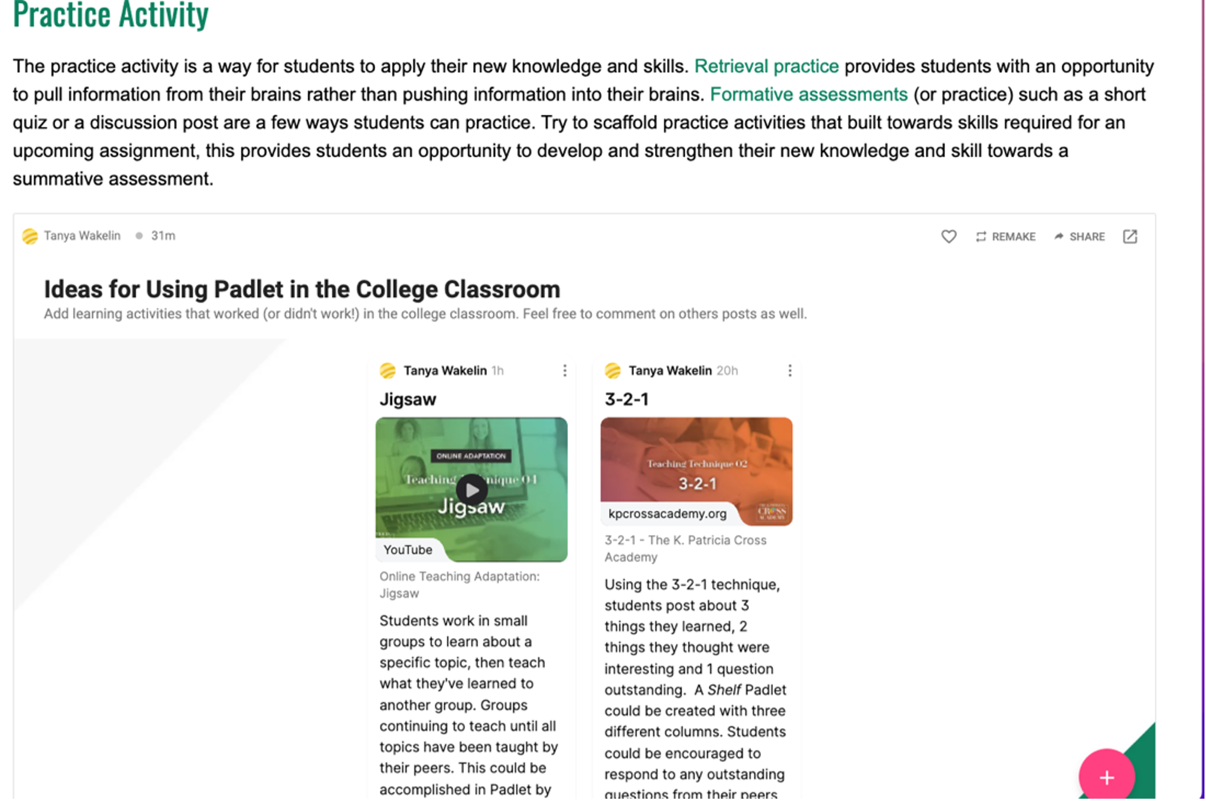 Screenshot of Padlet shown embedded inside of the DC Connect content page