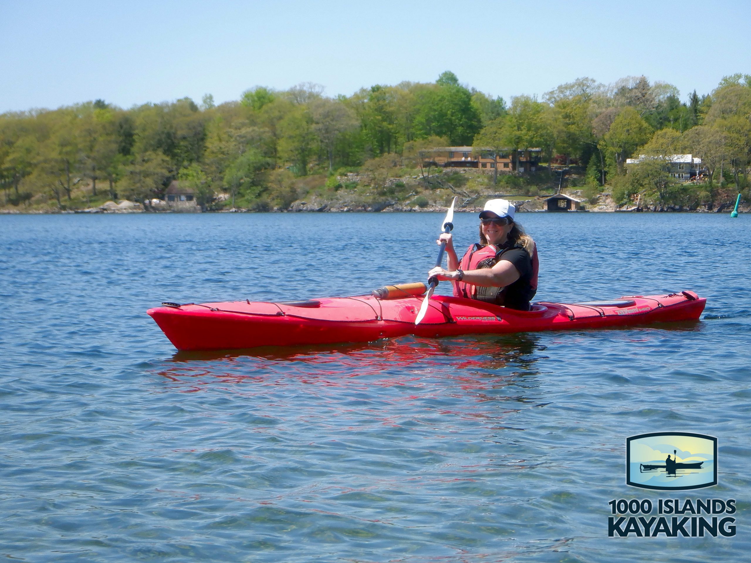 Shirley Musclow kayaking in the Thousand Islands of Ontario.