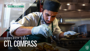October 2024. CTL Compass. Student cooking in kitchen.