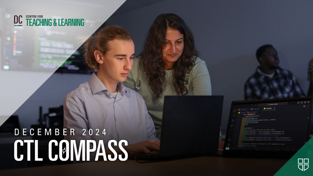 December 2024. CTL Compass. Faculty member assisting a student on a laptop in a computer lab.