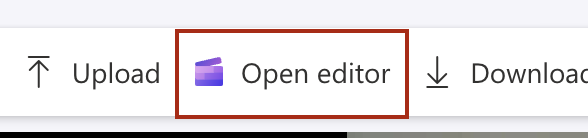 Microsoft Clipchamp user interface with Open editor button selected.