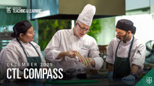 DC Centre for Teaching & Learning. December 2025 / CTL Compass. Faculty member showing students a sheet of pasta. 
