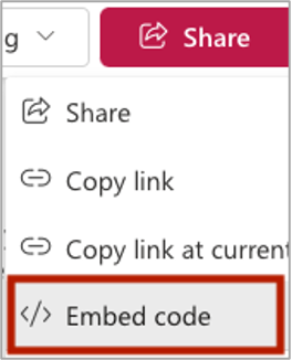 Clipchamp interface. Share and Embed code selected.