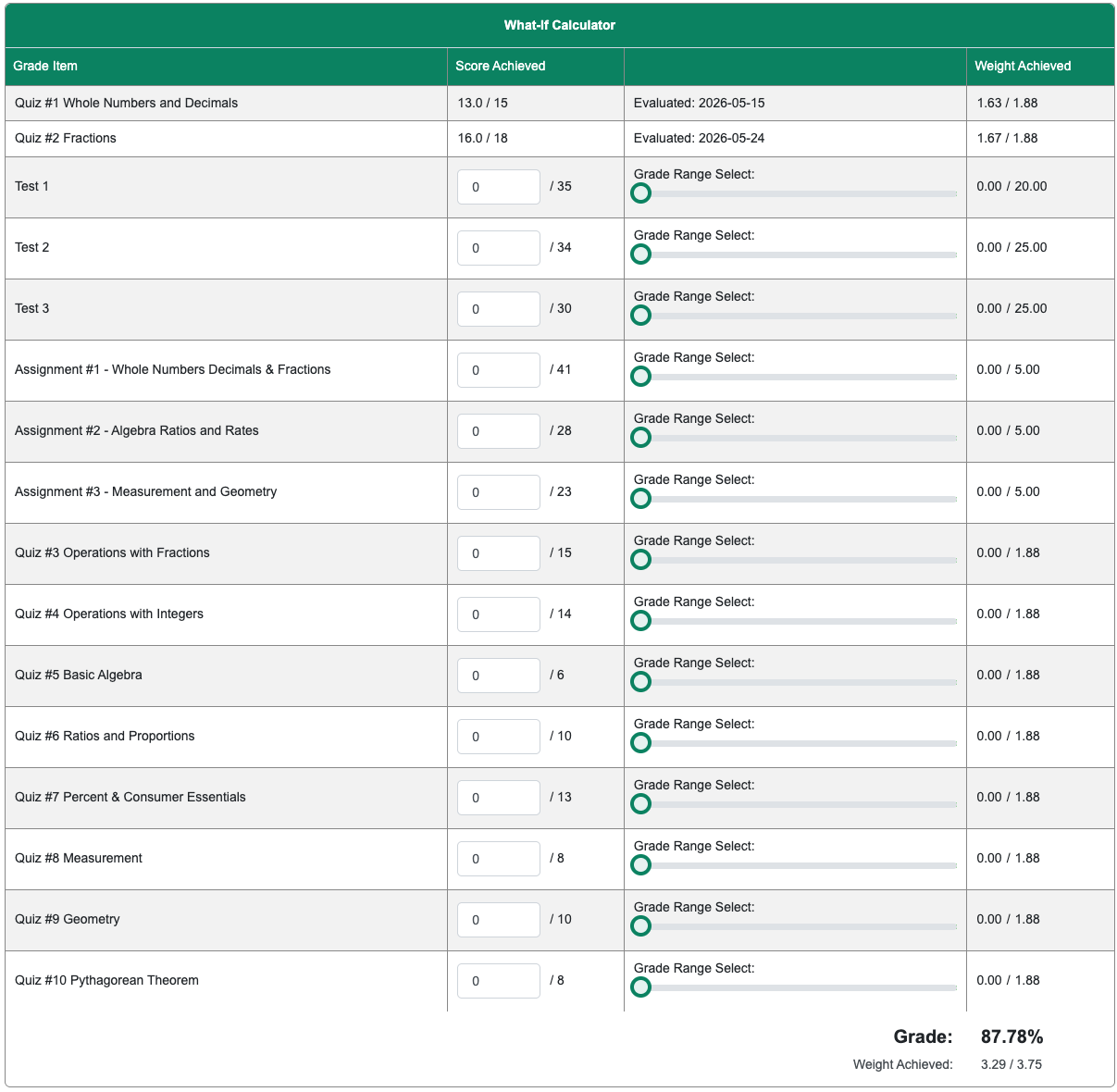 Course Progress Hub - What If Table