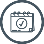 Icon of a calendar with a checkmark overlayed on top