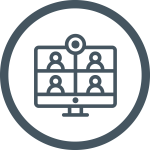 Icon of monitor, web camera, and screen with 4 person video call
