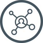 Icon with a user in the middle, connected in a web shape to four lines and circles, representing external connections