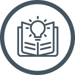 Icon of an open book with a lightblub overlaid on top