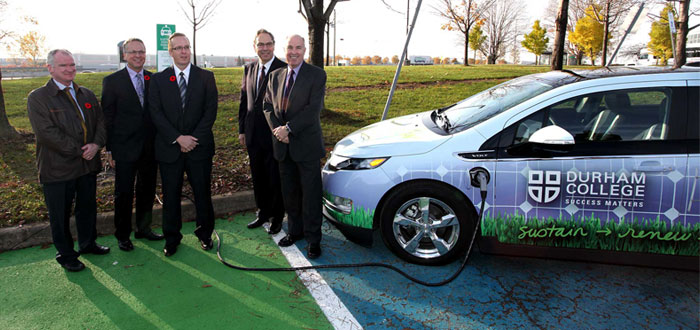 Electric vehicle charging station at Whitby campus
