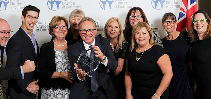 DC accepts the Peter Perry & Business Achievement Awards from the Whitby Chamber