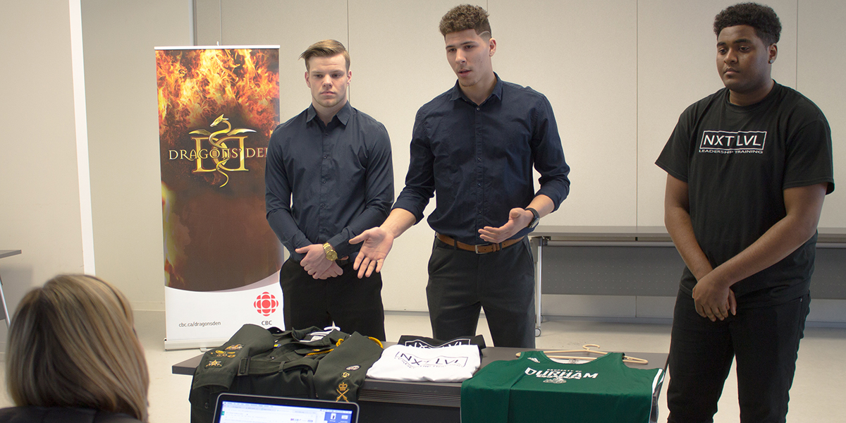 Dragon's Den contestants present their idea at Durham College