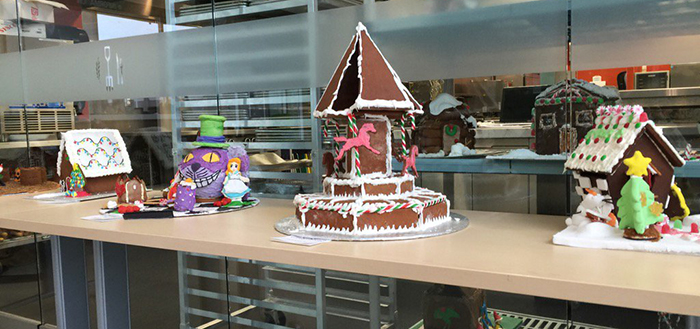 Gingerbread houses from the Ho Ho Ho Holiday Hullaballoo competition in support of the campus Holiday Food Drive.