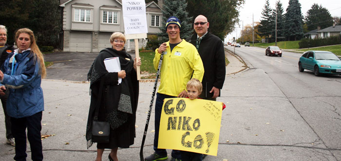 Niko Herold with supporters including Durham College deans Judy Spring and Kevin Baker.