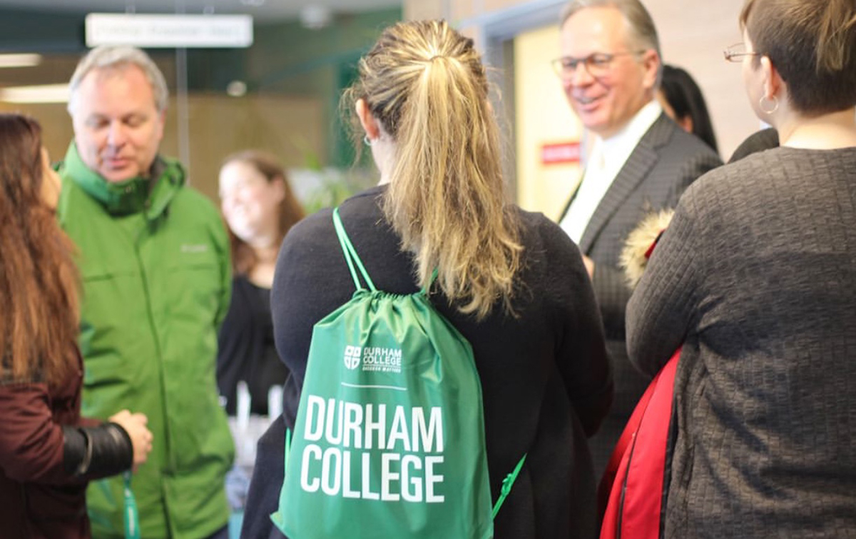 Students chat with Durham College President Don Lovisa at Winter Open House
