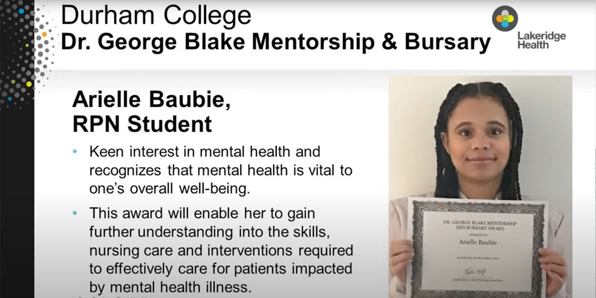 Dr. George Blake Mentorship & Bursary Recipient - Arielle Baubie