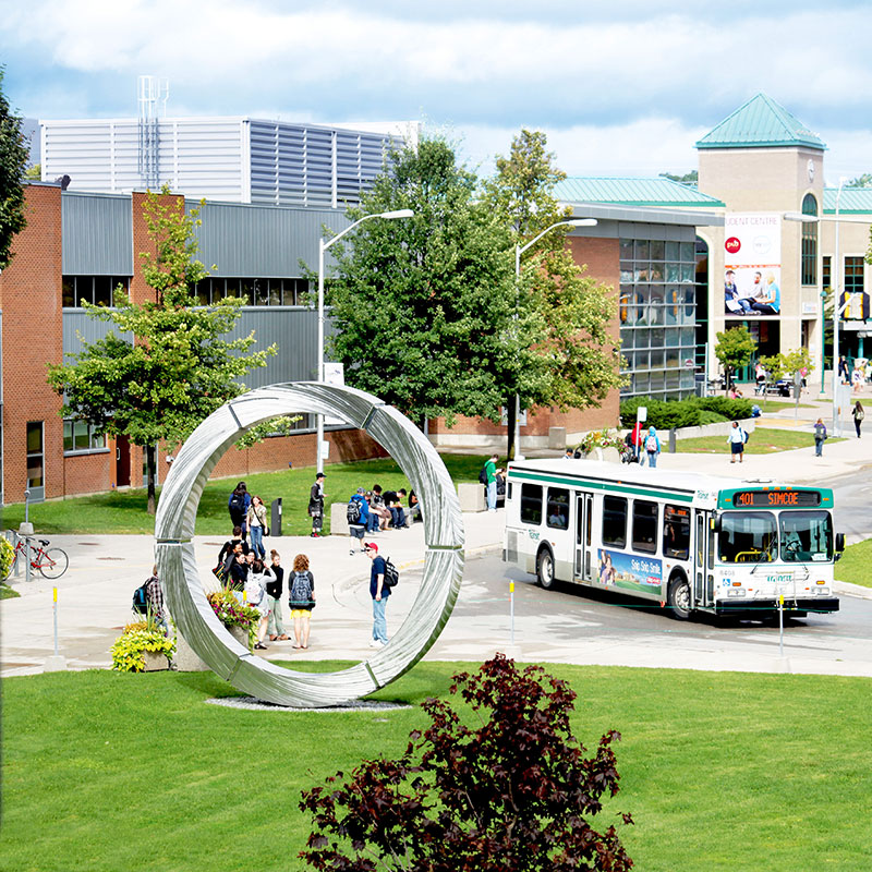 Shot of the bus loop at DCs Oshawa campus.