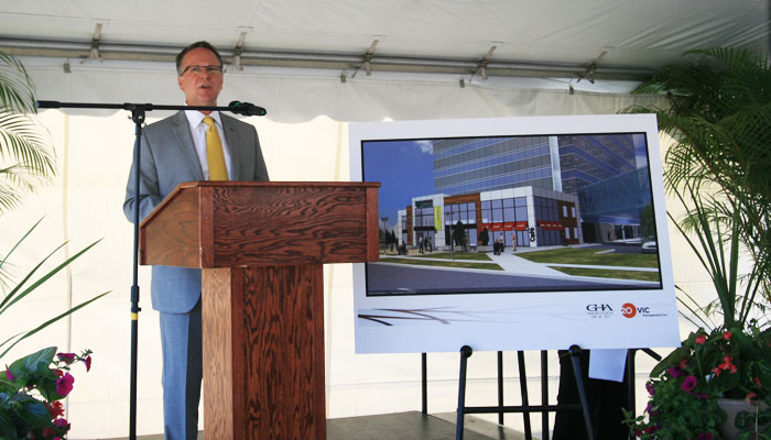 Durham College president Don Lovisa offers remarks during the official announcement of a new joint learning centre for Durham and Centennial colleges in Pickering on June 20. The new centre is expected to be completed in September 2012.