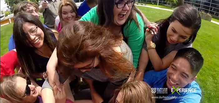 Photo of students in a dog pile