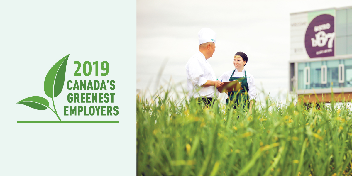 2019 Canada's Greenest Employers logo and DC Whitby campus.