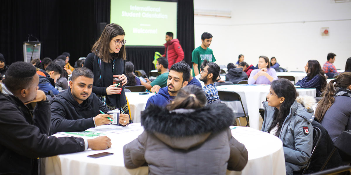 International students at Durham College attend an Orientation session