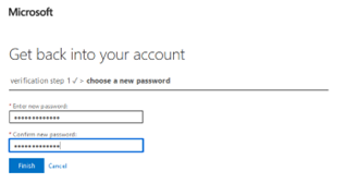 Enter your new password. Enter it again to confirm the new password. Click the "Finish" button.