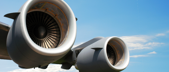 A jet engine, powered by gas turbine similar to be studied by Power Engineering Technician students