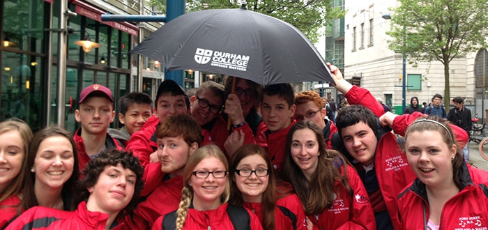 HS students with DC umbrellas in London, England