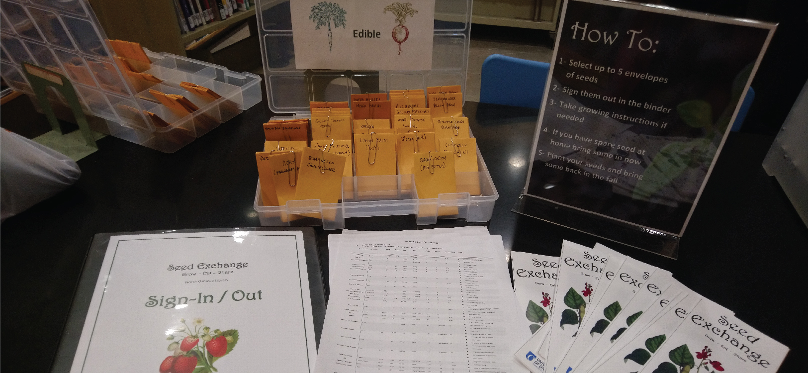 seed exchange display at the library