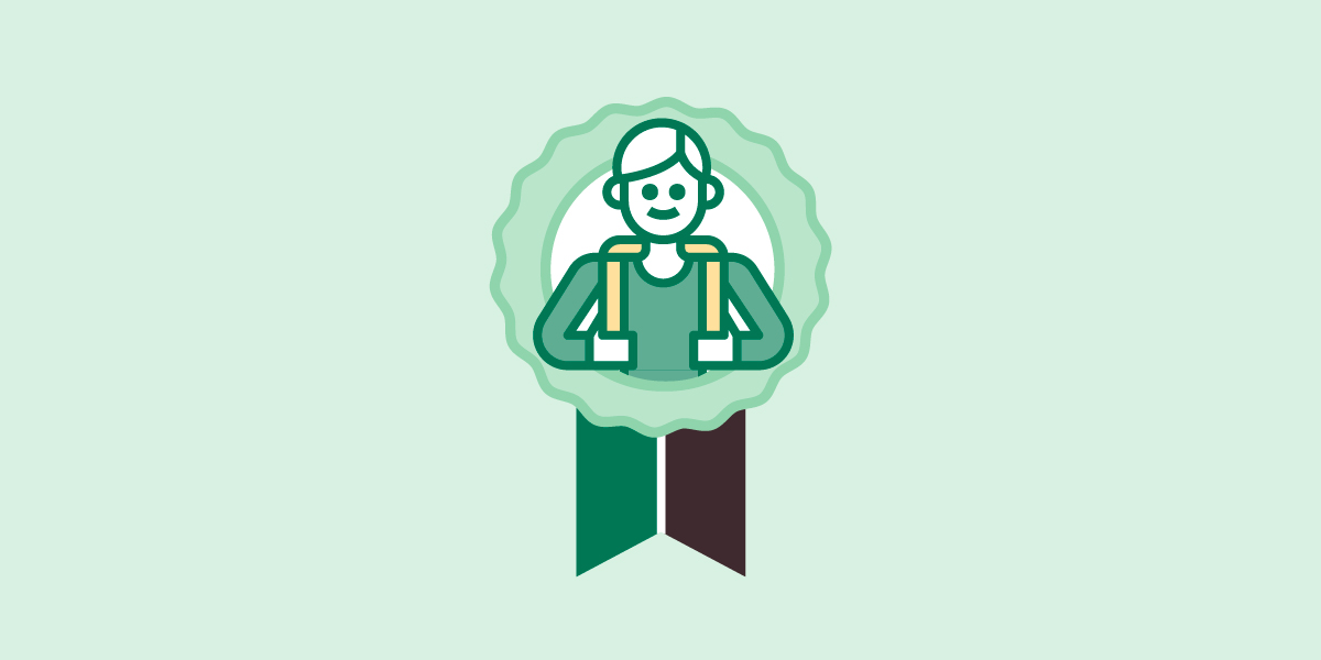 Light green background with Student Amassador illustrated badge centered the middle.