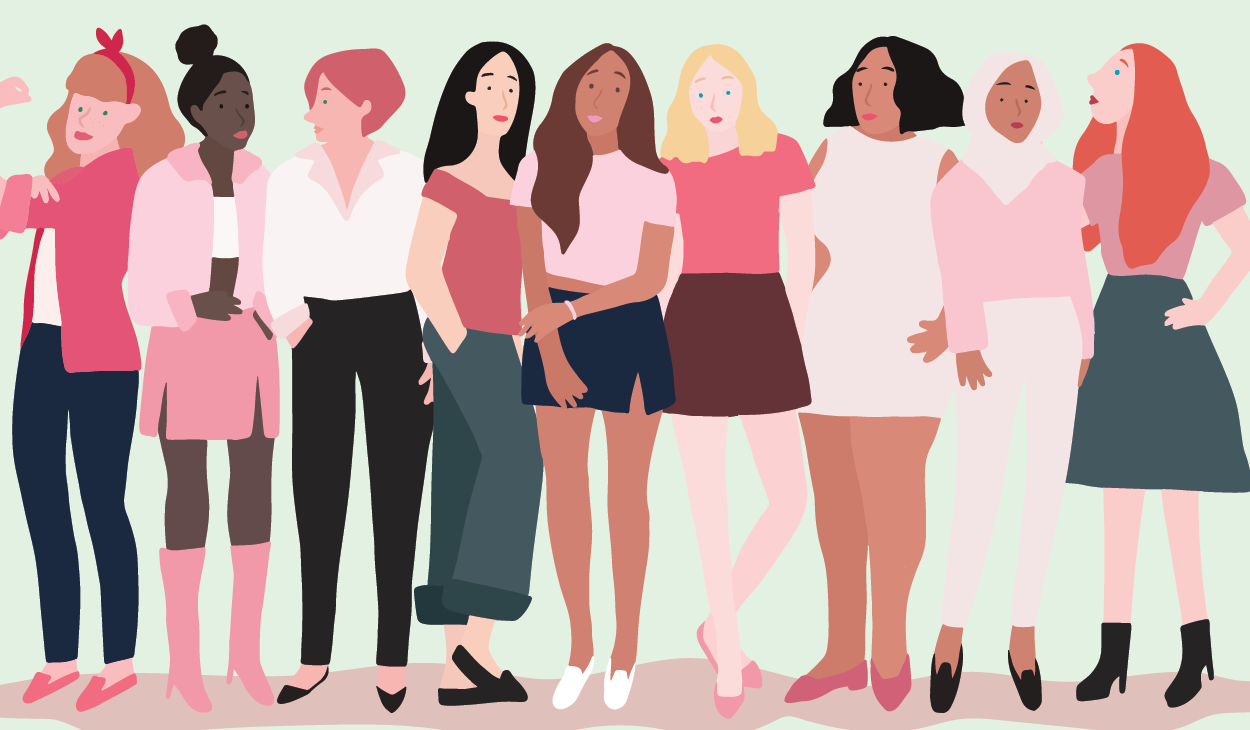 a diverse group of illustrated women